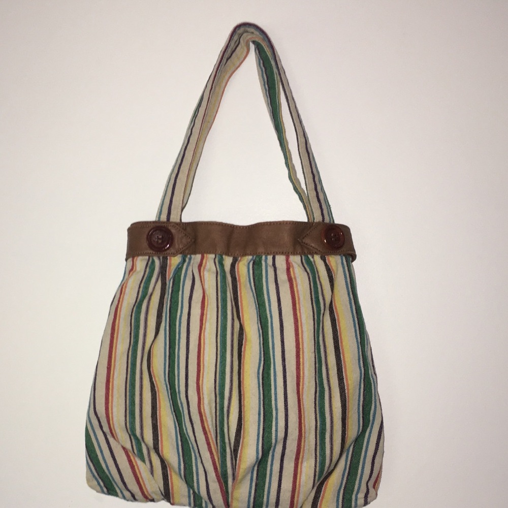 Stripped Rainbow Color Hobo Purse Snap Closure